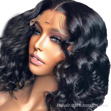 Body Wave Lace Front Bob Wig 150% Density 4x4 Lace Closure Wigs From Brazilian Virgin Human Hair For Black women  Natural Color